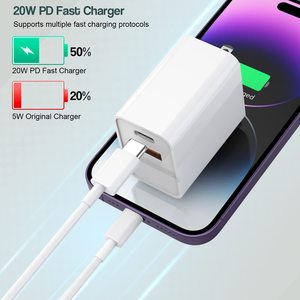 <span class=keywords><strong>Chargeur</strong></span> Mural USB-C Portable 20W (5V 2A) Ultra <span class=keywords><strong>Rapide</strong></span> Multi-Ports pour Téléphone Portable Android <span class=keywords><strong>iPhone</strong></span> avec Câble - Product Image 2