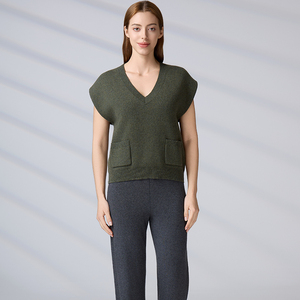 Casual <b>Wool</b> Knit Layering Batwing Shoulder Sleeveless Pullover with Pockets Solid Color V Neck Knit <b>Vest</b> for Women - Product Image 4