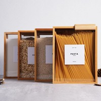 Boîte de rangement pour aliments en bois de bambou pour la cuisine, couvercle coulissant, organisateur, distributeur de céréales, riz, nouilles, avec acrylique