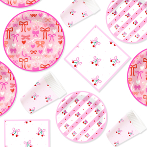 Ensemble de vaisselle jetable personnalisé DAMAI sur le thème du nœud rose pour fête de bébé fille, assiettes en papier, ensemble de dîner, assiettes en papier, gobelets, serviettes - Product Image 3