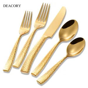 DEACORY Bán Buôn Nhà Hàng Thép Không Gỉ Rèn Vàng Dao Kéo Flatware Bạc Set Cho Đám Cưới