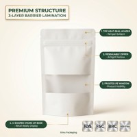 Ximu Verpackung Weißer Kraftpapier-Standbeutel mit Mattfenster und Reißverschluss für Lebensmittel, Snacks und Kaffee - Großhandel ab Werk