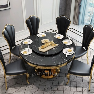 Muebles de Foshan moderno de lujo conjunto mesa de comedor de mármol de oro de acero inoxidable marco de metal con 6 sillas - Product Image 4