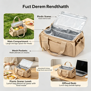 Sacs à déjeuner en cuir avec bandoulière, sac isotherme, sac à bento de luxe personnalisé pour femmes, pour l'extérieur - Product Image 1