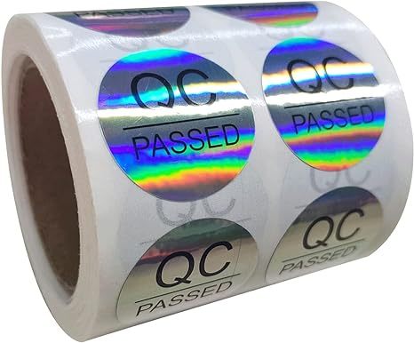 Custom QC Passed Stickers 500 Pcs QC Pass Hologram Stickers for Warehouse Inventory Quality Control Check Tested Pass Approval