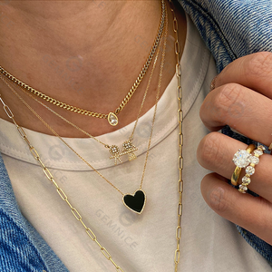 Collar de Plata de Ley 925 con Corazón y Diamantes de Circonita Cúbica, Colores de Piedras Preciosas: Ónix, Madreperla, Lapislázuli, Turquesa, Malaquita, Collar de Piedra <span class=keywords><strong>Natural</strong></span> - Product Image 2