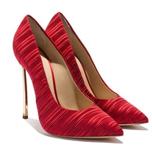 Sexy <b>Red</b> Satin Stretch Fabric Women Stilettos Dress Shoes Metal High <b>Heel</b> Big Eu Size 45 Ladies Pumps 12cm Female Shoes - Product Image 3