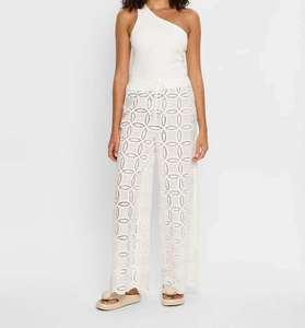 Pantaloni a fiori con gancio cavo in rete da donna coprivano costumi da bagno sexy pantaloni da spiaggia pantaloni Casual in lino - Product Image 1