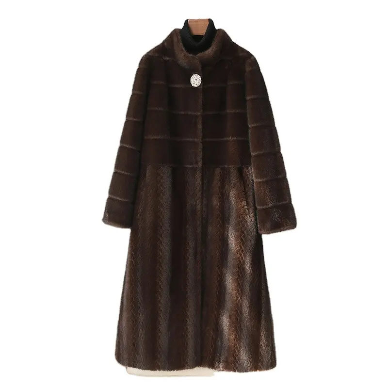 Casaco longo de pele de vison sintético feminino para nobreza, casaco quente JT420 de inverno