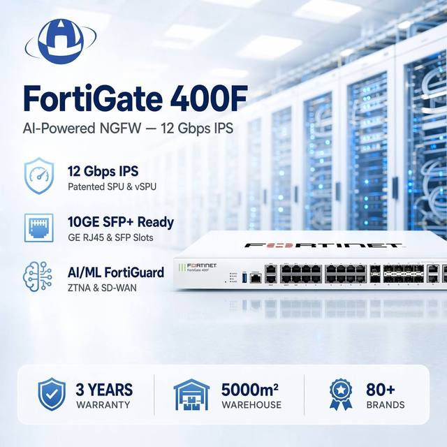 Fortinet FortiGate 400F 401F 1U Rack 12Gbps IPS NGFW 10GE SFP+ Enterprise SD-WAN ZTNA 1u Rackmount Firewall Appliance