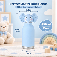 Nouvelle bouteille d'eau en acier inoxydable à double paroi avec couvercle sans BPA, design OEM, tête d'animal mignonne, pour enfants