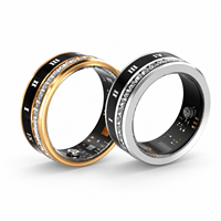 Bague Intelligente de Luxe en Acier Inoxydable Plaqué Or PVD avec Zircon Incrusté, Chiffres Romains, IP68, Compatible Android, Suivi de Santé et Fitness