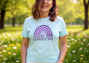 Camiseta Happy Women's Day Rainbow para mujer, camiseta informal de algodón de manga corta con estampado feminista, cuello redondo, corte regular, primavera y verano - Product Image 2