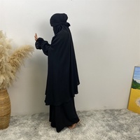 6778+2339 # B Eid Yeni 2 Parça Müslüman Kadın Abaya Seti Zarif Tesettür Kabarcık Krep Uzun Khimar Yan Delikli Pileli Manşet Cepli