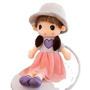 Factory Sale 80cm Lovely Baby Girl Plush Doll Soft Toy With Beauty Dress And Hat Plush Custom 3D Face Princess Plush Rag Doll