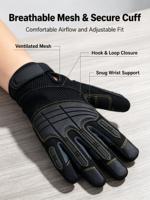 Gants de mécanicien robustes HAIYI OEM avec sangle de poignet réglable, protection UV, conception imperméable à doigts complets pour la construction