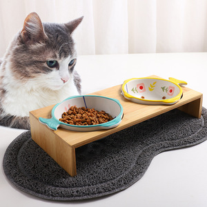 Ceramic Pet Bowls Double Feeding Set With Fish Shape Design For <b>Cats</b> And Dogs Strawberry Pattern Raised <b>Feeder</b> Bowl - Product Image 2