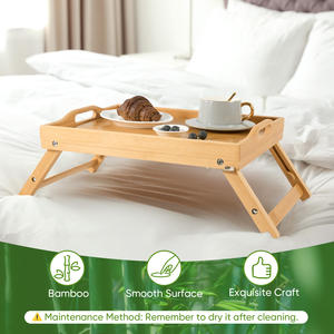 Mesa de Cama Plegable de Madera Maciza Moderna con Asas, Mesa Portátil para Servir el Desayuno y Uso en Sofá con Altura Ajustable - Product Image 4