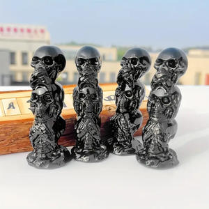Oferta Especial: Tallados Artesanales de Obsidiana Negra de Alta Calidad con Tres Calaveras para Decoración y Regalos - Product Image 2