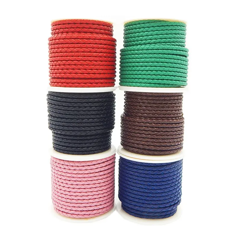 Genuine Full Grain Cow Skin Round Braided Leather Cord for DIY Jewelry 2.5mm - 10mm All Colors