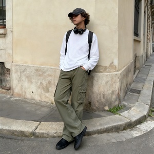 TKAN119D Pantalon cargo multi-poches à jambe droite et à jambe large pour homme 100% toile de coton taille moyenne - Product Image 1