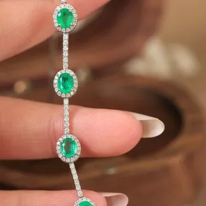 Xinfly Luxury 18K Pure Gold Natural Zambia 1.7ct Vivid Green Emerald 0.85ct Diamond Bracelet Fashion Gemstone Bangle Jewelry