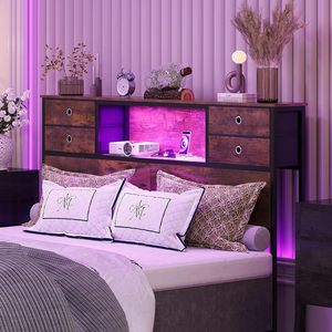 Tête de lit SENYU King Size avec 4 tiroirs de rangement en tissu, station de charge et lumière LED - Product Image 4