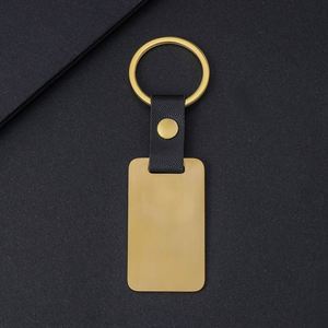 Porte-clés en métal personnalisé rectangulaire en acier inoxydable vierge pour gravure laser avec boucle en cuir et badge - Product Image 4