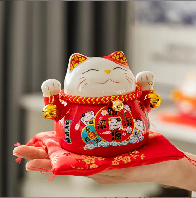 2022 Hot Selling High Quality Products Chinese Ceramic Lucky Cat Statue Home Fortune Cat Craft Gifts Cute Animal Decorations