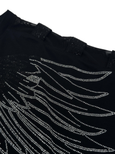 Haut en maille respirant pour <span class=keywords><strong>femme</strong></span>, 305g, coton et élasthanne, manches 3/4, patchwork en maille, strass 3D en forme d'aile, décontracté, personnalisé - Product Image 3