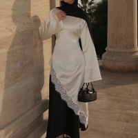 R-773 Islamische Damen-Abaya mit Spitze Elegantes Blumen-Paisley-Muster Langarm Knöchellang Locker Sitzend Bescheidenes Kleid
