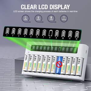 Cargador LCD Independiente EBL de 12 Bahías para Baterías Recargables AA/AAA Ni-MH Ni-CD con Función de Descarga - para Micrófonos - Product Image 2