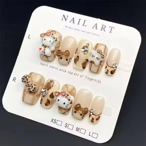 Unghie Finte Press-on Francesi Cat Eye Fatte a Mano con Strass, Design Misti, 10 Pezzi, Riutilizzabili, Confezione Personalizzata, Designer - Product Image 1