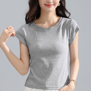 T-shirt à manches courtes pour femme, coupe ajustée, 93,9 % coton, 6,1 % élasthanne, 180 g/m², logo brodé, blanc, noir, gris, t-shirts basiques - Product Image 5