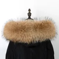 Écharpe en fourrure de raton laveur 100% naturelle pour femme, 60*12cm, pour col de manteau, pull ou chapeau, grande taille, collection hiver
