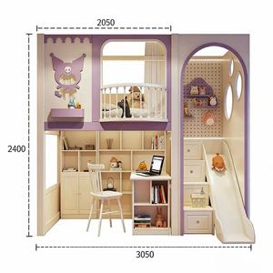Letto <span class=keywords><strong>a</strong></span> <span class=keywords><strong>Soppalco</strong></span> in Legno Comodo con Scivolo e Scale con Vano Contenitore, Nuovo Design per Camere da Letto di Bambini, Scuole e Hotel - Product Image 2