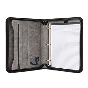 Carpeta organizadora de viaje con cremallera de cuero <span class=keywords><strong>A4</strong></span>, personalizada, desmontable, 3 anillos, Bloc de notas, portafolio de documentos - Product Image 2
