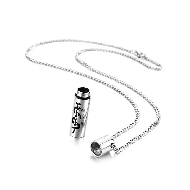 Yiwu Duoqu Stainless Steel Stamped Deep Engraved SOS Medical Snake Round Cylinder Screw Cap Message Transfer Locket Necklace