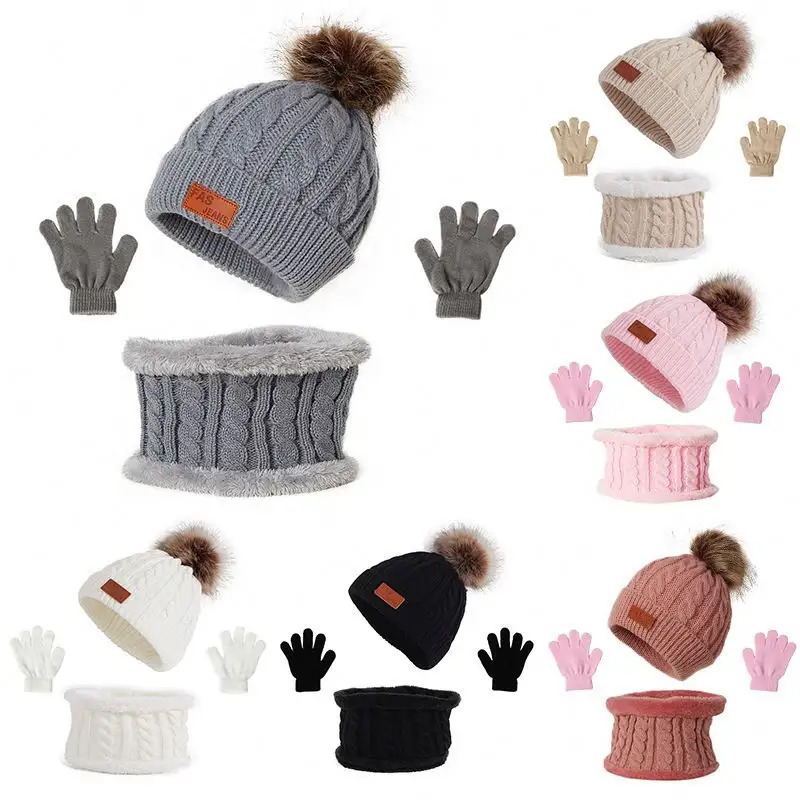 Gants en tricot pour enfants, lot de 20 pièces, écharpe unisexe, pour bébé, ensemble bonnet avec pompon, logo personnalisé, vente en gros