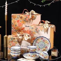 Service de Table en Céramique Haut de Gamme Style Champêtre Cadeaux de Mariage Design Végétal Moderne Bols Assiettes Tasses avec Coffret Cadeau Souvenir