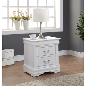 Louis Philippe White Finish Nightstand With Two <b>Drawers</b> Bedroom <b>Storage</b> Furniture - Product Image 1