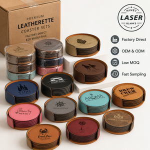 Posavasos Redondos de Cuero PU con Logotipo Personalizado, Posavasos de Cuero Sintético Grabables con Láser, Juego de Posavasos con Soporte, Regalo de Boda - Product Image 5