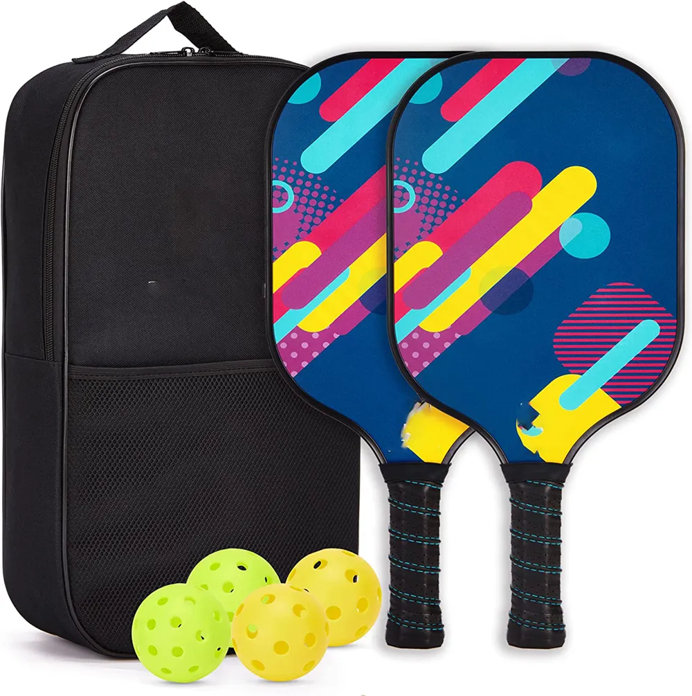 Pickle Ball Raquette Set , Graphite Pickleball Paddles with 2 Indoor & 2 Outdoor Balls and Portable Bag, Fiberglass Surface