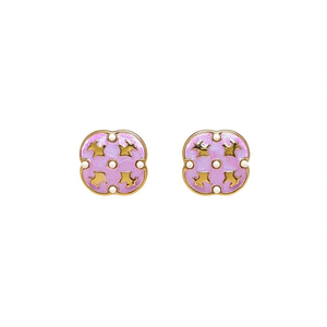 Fashion Stud <b>Earrings</b> 316L Stainless Steel PVD Gold Plating Purple Enamel Star Design With Pearls - Product Image 2