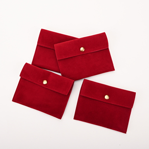 Sac à bijoux en velours rouge Glampkg avec fermeture à pression métallique, sac à bijoux anti-poussière pour collier, boucles d'oreilles, rangement, logo personnalisable - Product Image 1
