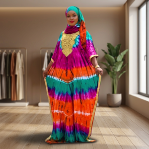Women's Casual Beach Dress Allover Print Western Style Stripe Breathable Boho Long <b>Sleeve</b> Kaftan Rayon Material <b>Lace</b> Tie Dye - Product Image 2