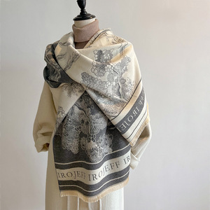Sciarpa Lunga Doppio Lato da Donna Stile Europeo Americano, Sciarpa Spessa Tradizionale in Finto Cashmere Retrò Autunno Inverno - Product Image 4