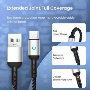 สายชาร์จเร็วแบบถักไนลอน 20V 3A ชนิด USB-C พร้อมไฟ สำหรับโทรศัพท์มือถือ - Product Image 4