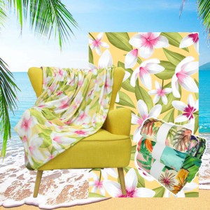 Morbido 150x200cm stampa stile <span class=keywords><strong>isola</strong></span> Hawaii Frangipani tropicale floreale personalizzato 100% poliestere Sherpa coperta di flanella - Product Image 1