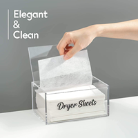 Distributeur de feuilles assouplissantes pour linge, moderne, en acrylique, résistant à l'eau, pré-assemblé pour bureau, avec couvercle à charnière et support transparent